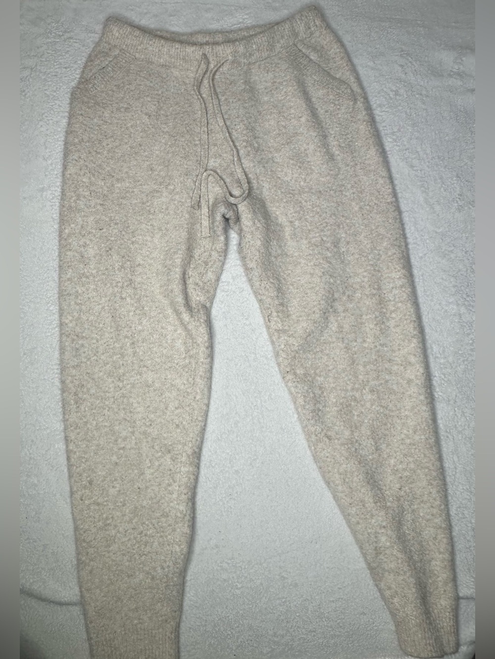 Auden Women’s Fleece Jogger Pants Size M Beige Oatmeal Drawstring Lounge sweatp